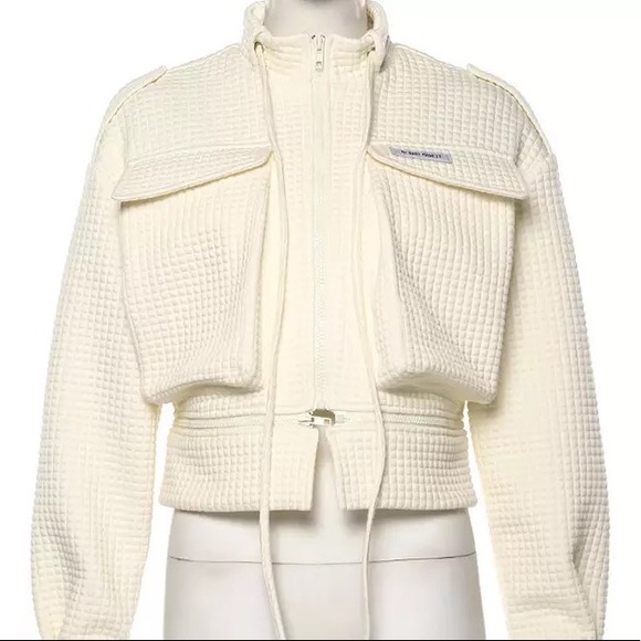 Jacket streetwear pockets cream white waffle fabric hip hop - Picture 3 of 11